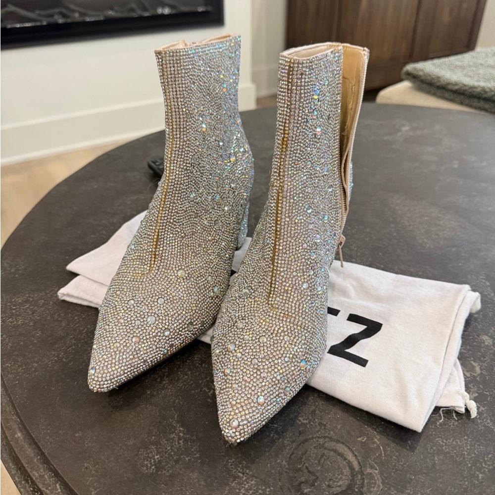 Elegant Silver Rhinestone Ankle Boots